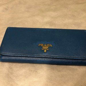 Prada Saffiano leather wallet- blue, gold hardware